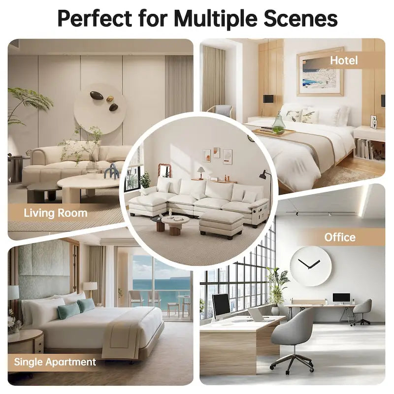 144 Modular Compression Sofa Set Convertible Sectional Sleeper Couch with 2 Ottomans