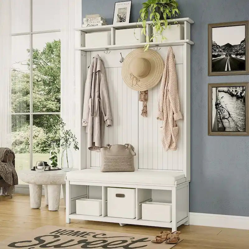 John Louis Home Solid Wood Hall Tree with Shoe and 1 Bin Storage