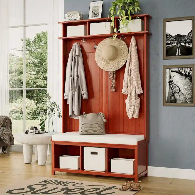 John Louis Home Solid Wood Hall Tree with Shoe and 1 Bin Storage