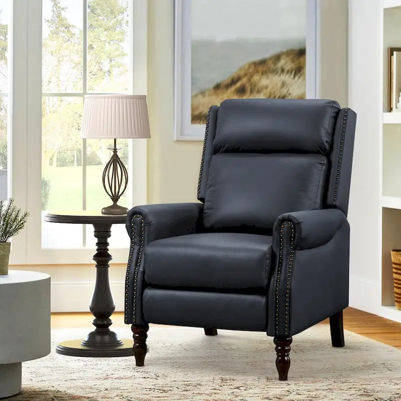 COZYMAN Genuine Leather Push Back Adjustable Recliner with Comfortable Arms for Living Room Chair