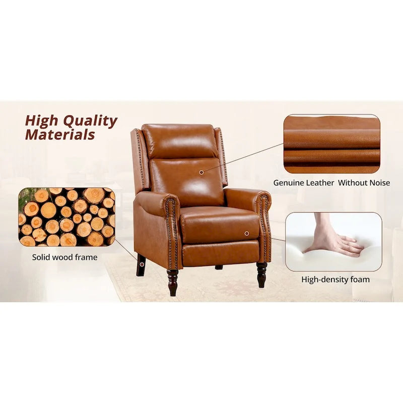 COZYMAN Genuine Leather Push Back Adjustable Recliner with Comfortable Arms for Living Room Chair