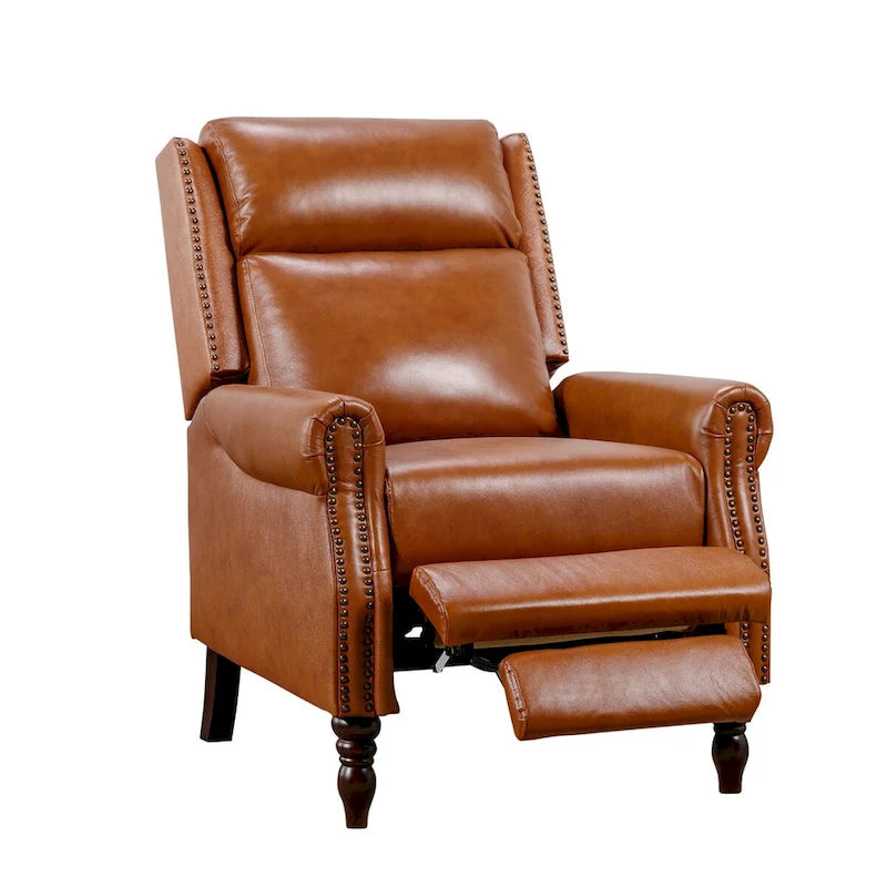 COZYMAN Genuine Leather Push Back Adjustable Recliner with Comfortable Arms for Living Room Chair