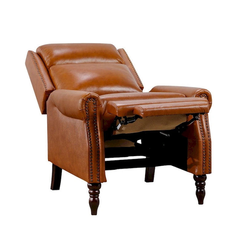 COZYMAN Genuine Leather Push Back Adjustable Recliner with Comfortable Arms for Living Room Chair