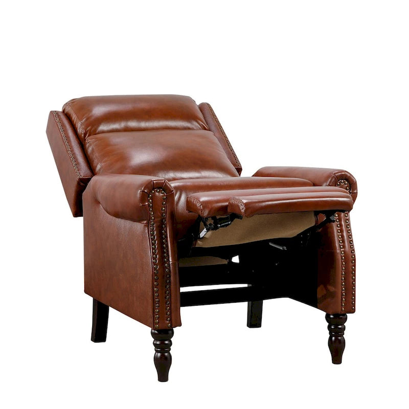 COZYMAN Genuine Leather Push Back Adjustable Recliner with Comfortable Arms for Living Room Chair