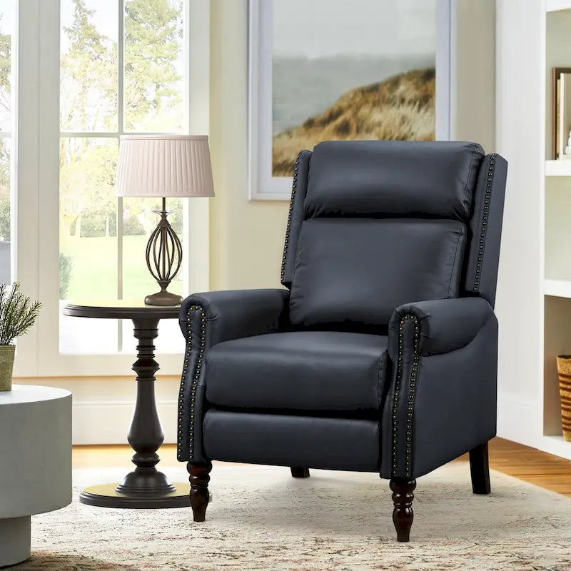 COZYMAN Genuine Leather Push Back Adjustable Recliner with Comfortable Arms for Living Room Chair