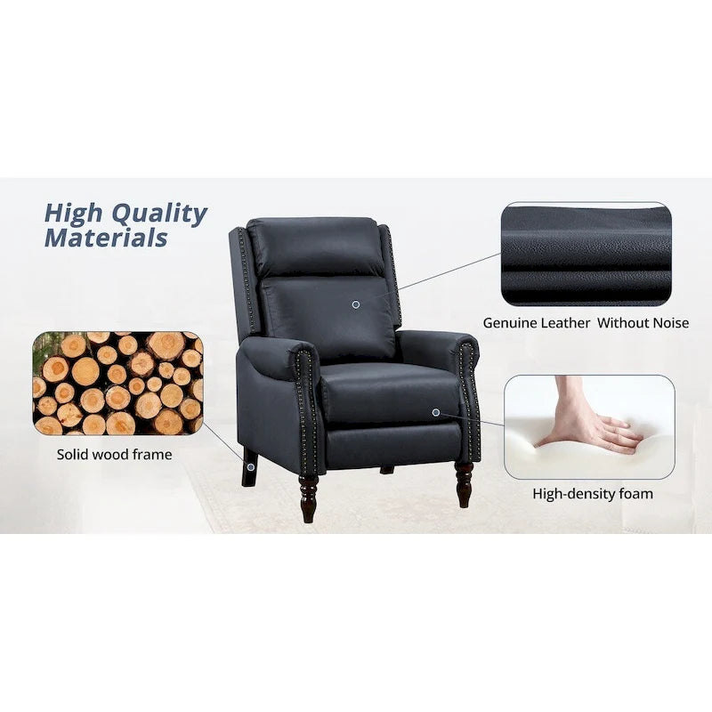 COZYMAN Genuine Leather Push Back Adjustable Recliner with Comfortable Arms for Living Room Chair