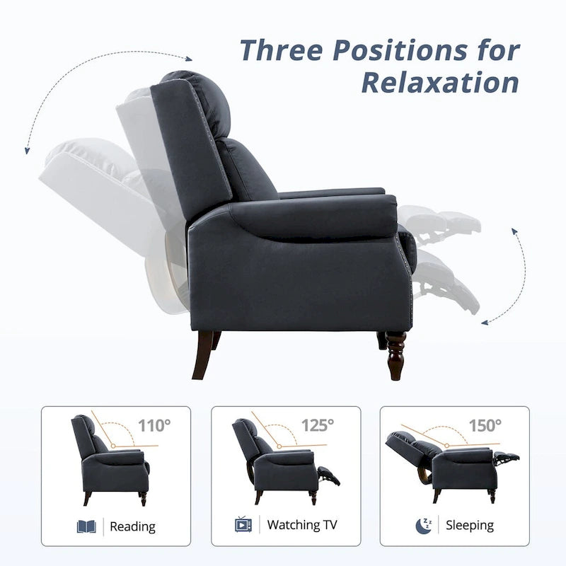 COZYMAN Genuine Leather Push Back Adjustable Recliner with Comfortable Arms for Living Room Chair