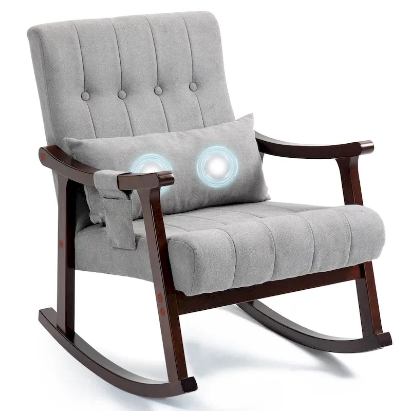 AVAWING Upholstered Rocking Chair with Massage Lumbar Support