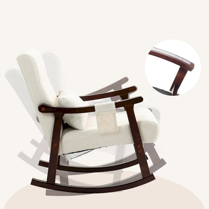 AVAWING Upholstered Rocking Chair with Massage Lumbar Support