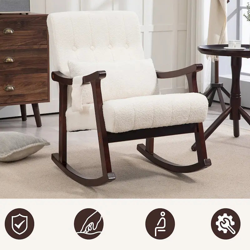 AVAWING Upholstered Rocking Chair with Massage Lumbar Support
