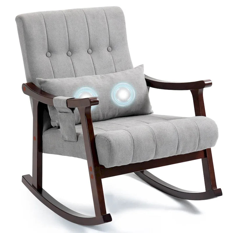 AVAWING Upholstered Rocking Chair with Massage Lumbar Support