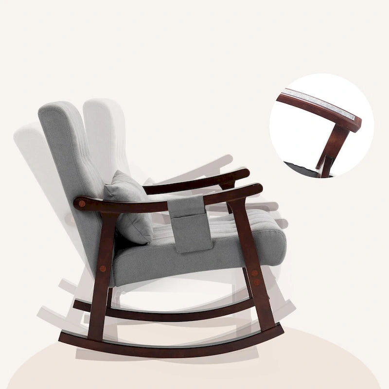 AVAWING Upholstered Rocking Chair with Massage Lumbar Support