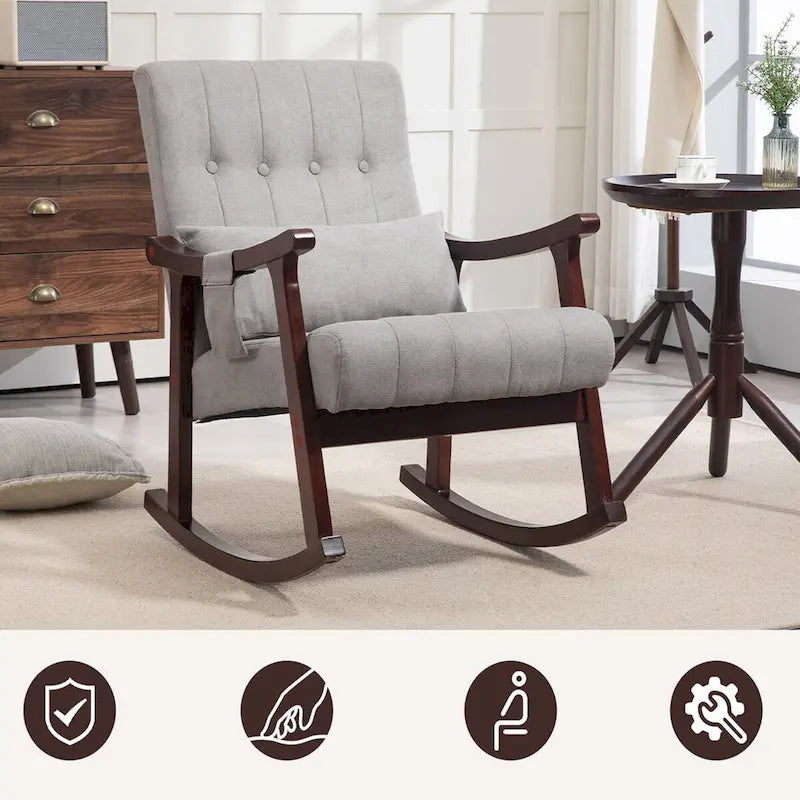 AVAWING Upholstered Rocking Chair with Massage Lumbar Support