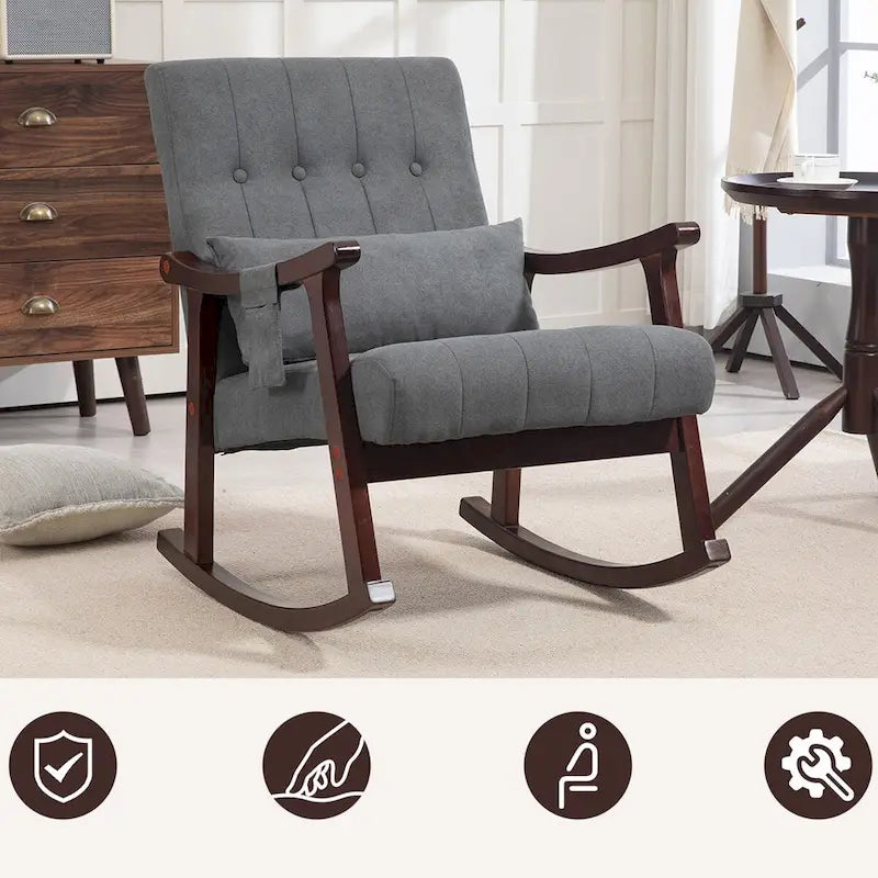 AVAWING Upholstered Rocking Chair with Massage Lumbar Support