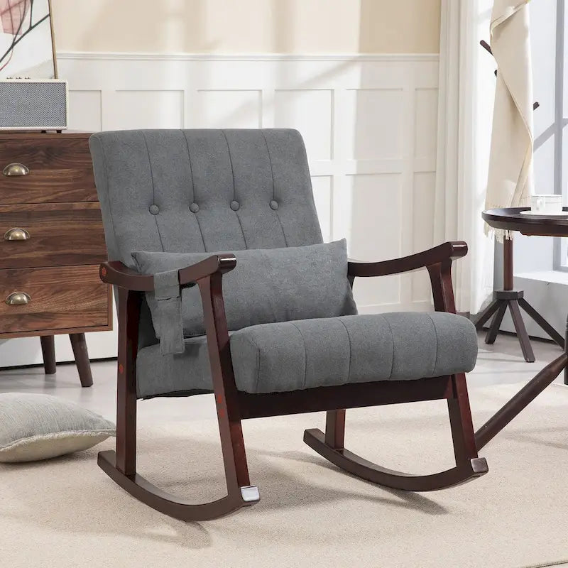 AVAWING Upholstered Rocking Chair with Massage Lumbar Support