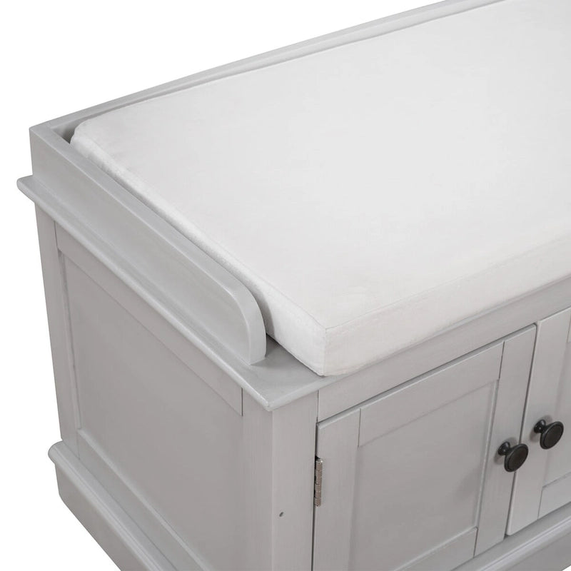 4-door Storage Bench with Adjustable Shelves and Removable Cushion - 42.7L x 15.9W x 17.4H