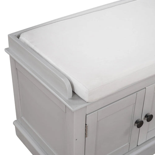4-door Storage Bench with Adjustable Shelves and Removable Cushion - 42.7L x 15.9W x 17.4H