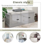 4-door Storage Bench with Adjustable Shelves and Removable Cushion - 42.7L x 15.9W x 17.4H