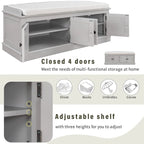 4-door Storage Bench with Adjustable Shelves and Removable Cushion - 42.7L x 15.9W x 17.4H
