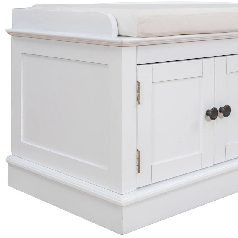 4-door Storage Bench with Adjustable Shelves and Removable Cushion - 42.7L x 15.9W x 17.4H