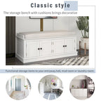 4-door Storage Bench with Adjustable Shelves and Removable Cushion - 42.7L x 15.9W x 17.4H