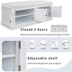 4-door Storage Bench with Adjustable Shelves and Removable Cushion - 42.7L x 15.9W x 17.4H