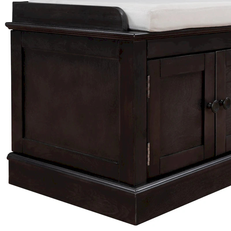 4-door Storage Bench with Adjustable Shelves and Removable Cushion - 42.7L x 15.9W x 17.4H