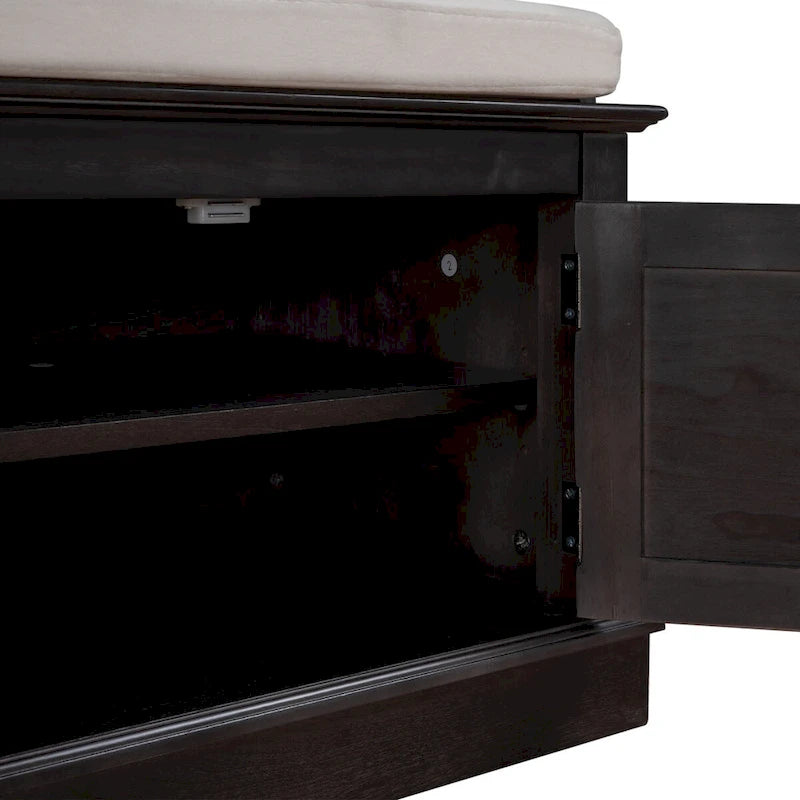 4-door Storage Bench with Adjustable Shelves and Removable Cushion - 42.7L x 15.9W x 17.4H