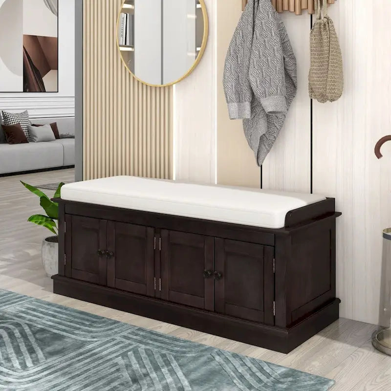 4-door Storage Bench with Adjustable Shelves and Removable Cushion - 42.7L x 15.9W x 17.4H
