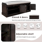 4-door Storage Bench with Adjustable Shelves and Removable Cushion - 42.7L x 15.9W x 17.4H