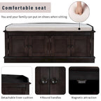 4-door Storage Bench with Adjustable Shelves and Removable Cushion - 42.7L x 15.9W x 17.4H