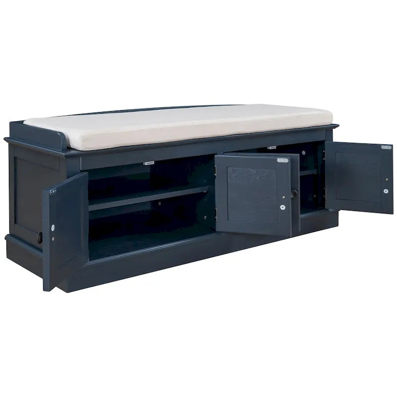 4-door Storage Bench with Adjustable Shelves and Removable Cushion - 42.7L x 15.9W x 17.4H