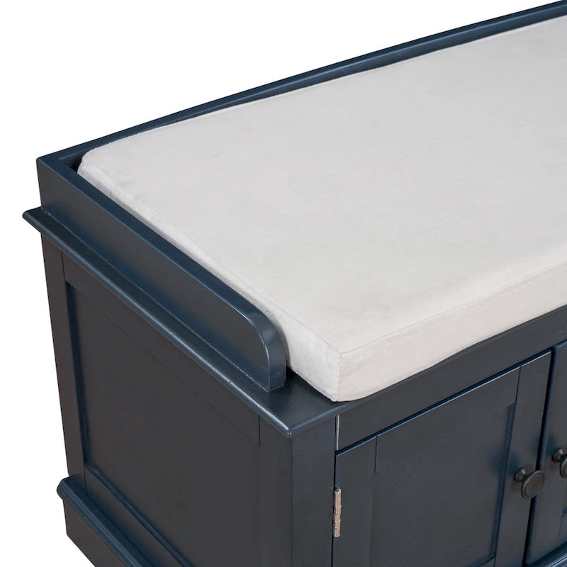 4-door Storage Bench with Adjustable Shelves and Removable Cushion - 42.7L x 15.9W x 17.4H