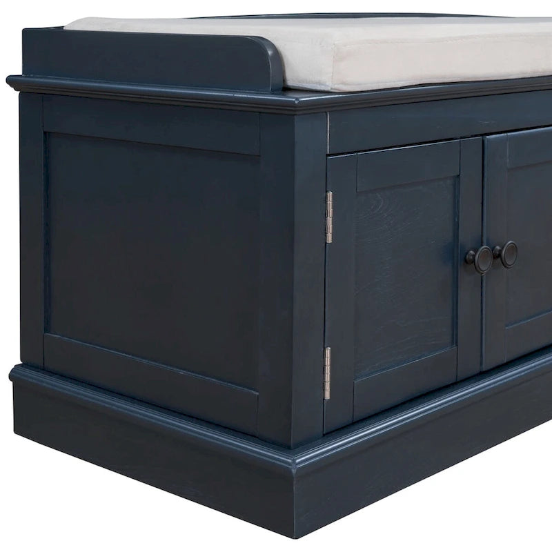 4-door Storage Bench with Adjustable Shelves and Removable Cushion - 42.7L x 15.9W x 17.4H