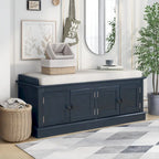 4-door Storage Bench with Adjustable Shelves and Removable Cushion - 42.7L x 15.9W x 17.4H