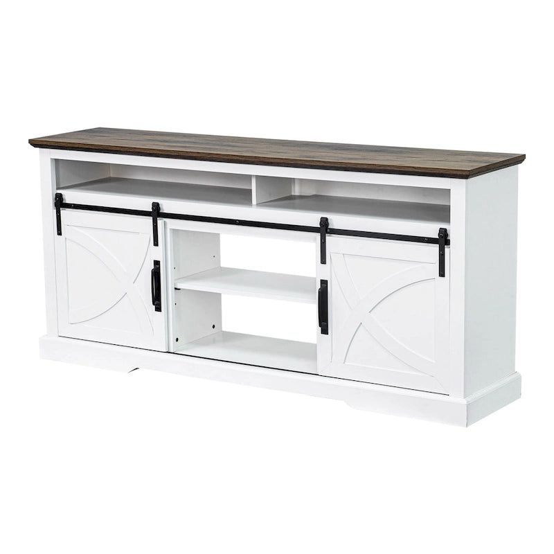 68 Rustic Sliding Barn Door TV Stand White TV Console for 80 TVs