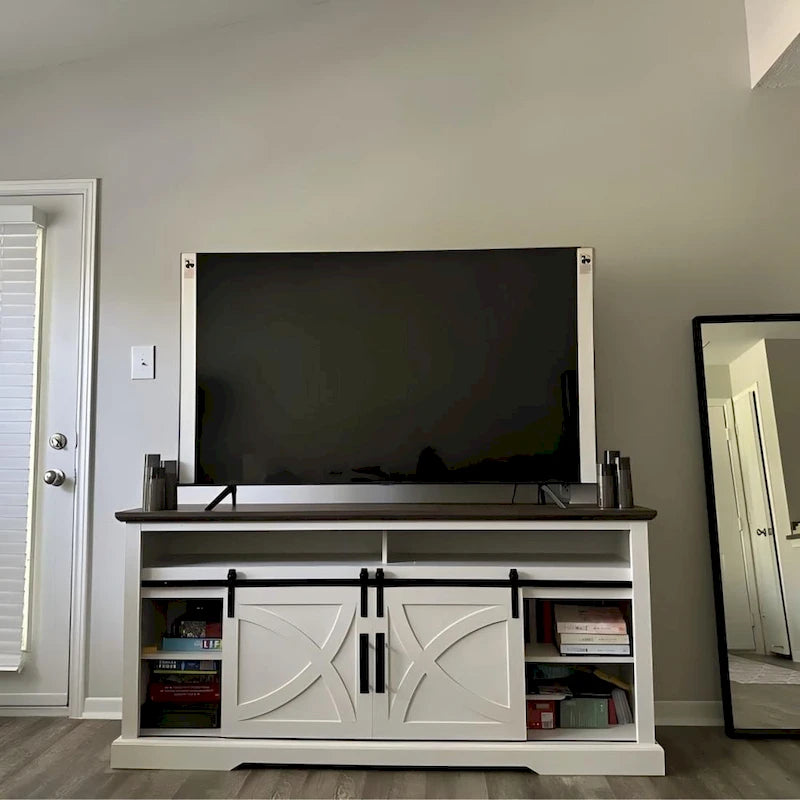 68 Rustic Sliding Barn Door TV Stand White TV Console for 80 TVs
