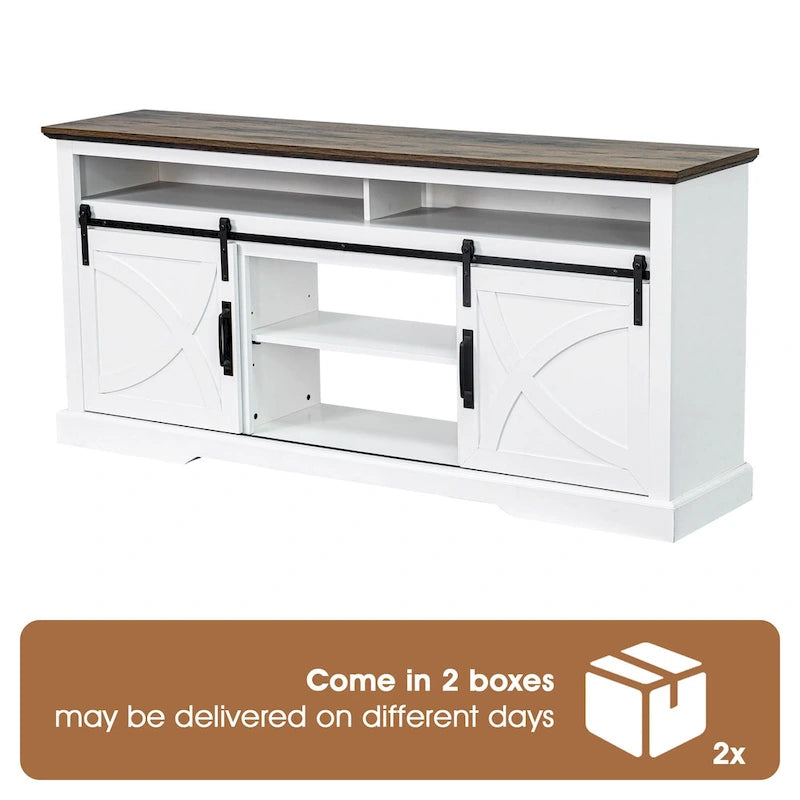 68 Rustic Sliding Barn Door TV Stand White TV Console for 80 TVs