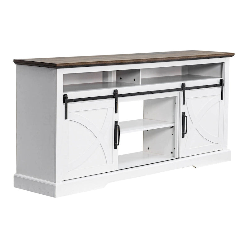 68 Rustic Sliding Barn Door TV Stand White TV Console for 80 TVs