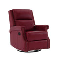 Genuine Leather Manual Rocking Recliner with 360-degree Metal Swivel Base