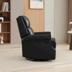 Genuine Leather Manual Rocking Recliner with 360-degree Metal Swivel Base