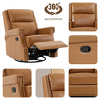 Genuine Leather Manual Rocking Recliner with 360-degree Metal Swivel Base