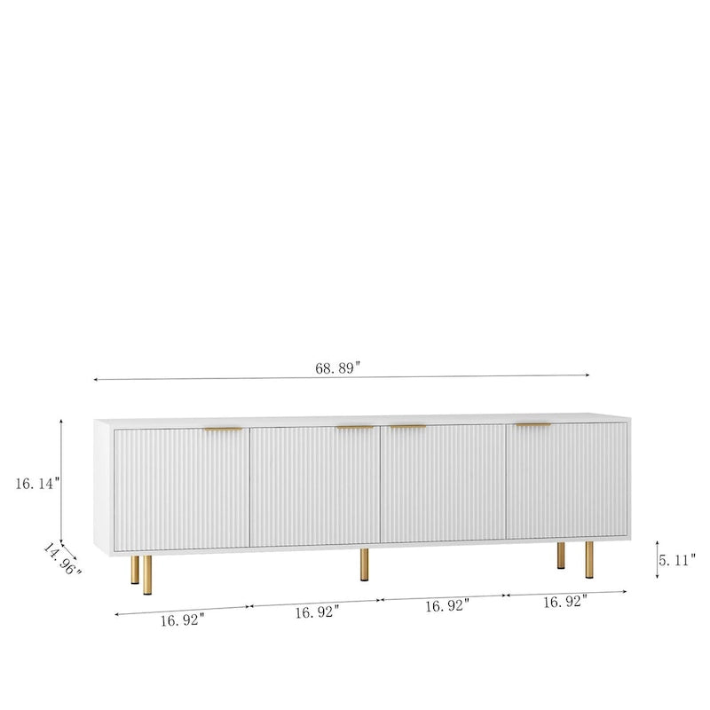 White TV Stand Fluted 68 with Power Outlet,Entertainment Center with Storage Doors,TV Console Media Cabinet,for 55+ Inch TV