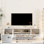White TV Stand Fluted 68 with Power Outlet,Entertainment Center with Storage Doors,TV Console Media Cabinet,for 55+ Inch TV