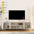 White TV Stand Fluted 68 with Power Outlet,Entertainment Center with Storage Doors,TV Console Media Cabinet,for 55+ Inch TV