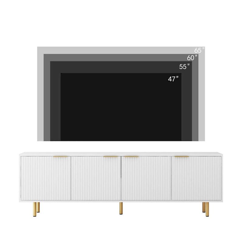White TV Stand Fluted 68 with Power Outlet,Entertainment Center with Storage Doors,TV Console Media Cabinet,for 55+ Inch TV