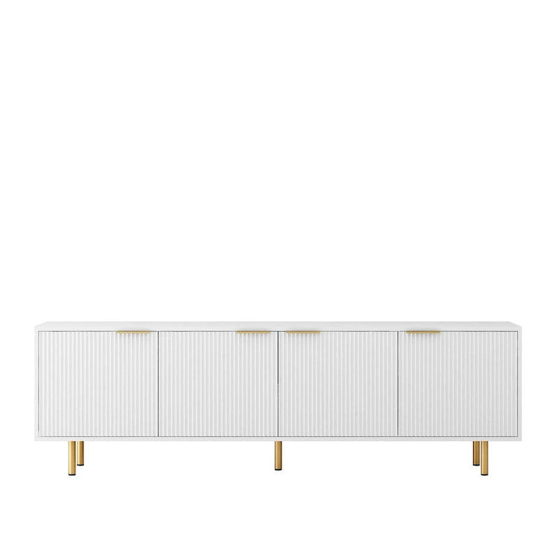 White TV Stand Fluted 68 with Power Outlet,Entertainment Center with Storage Doors,TV Console Media Cabinet,for 55+ Inch TV