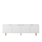 White TV Stand Fluted 68 with Power Outlet,Entertainment Center with Storage Doors,TV Console Media Cabinet,for 55+ Inch TV