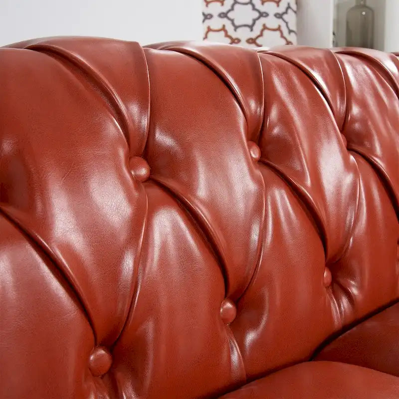 84.65 PU Rolled Arm Chesterfield 3 Seater Sofa