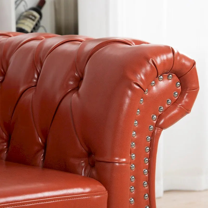 84.65 PU Rolled Arm Chesterfield 3 Seater Sofa